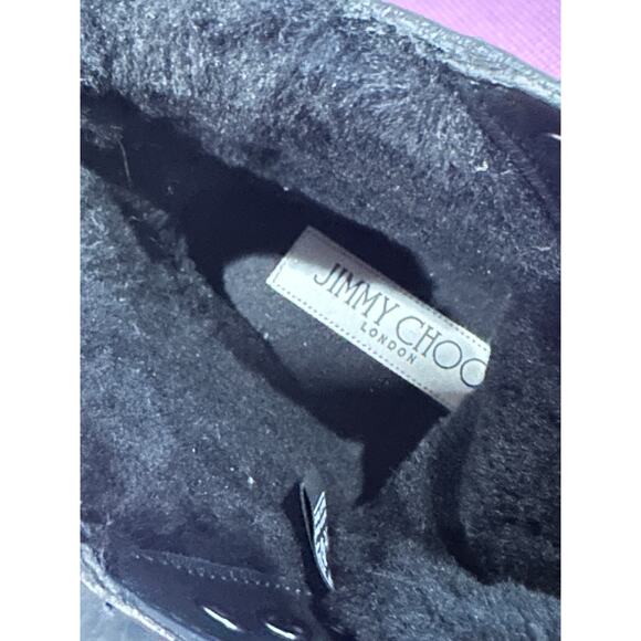 Jimmy Choo Leather Boots Sz 7 Lamb Shearling Fur Pom Pom Made in Italy NEW shoes - Picture 3 of 12